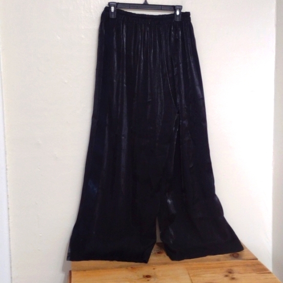 Coco + Juan Vintage Black Shimmer Wide Leg Elastic Waist Pull On Pants Size 2 - Picture 2 of 12